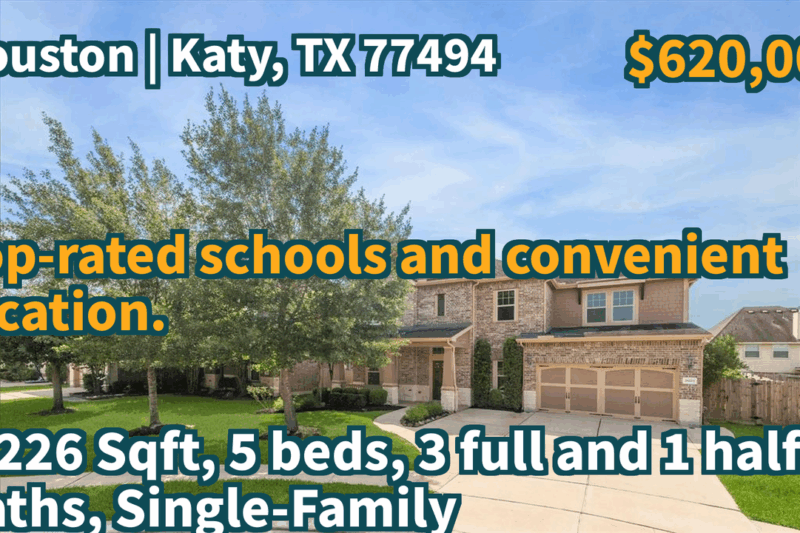 Katy, TX 77494 | $620,000 | 4,226 Sqft, 5 beds, 3 full and 1 half baths, Single-Family | Top-rated schools and convenient location.