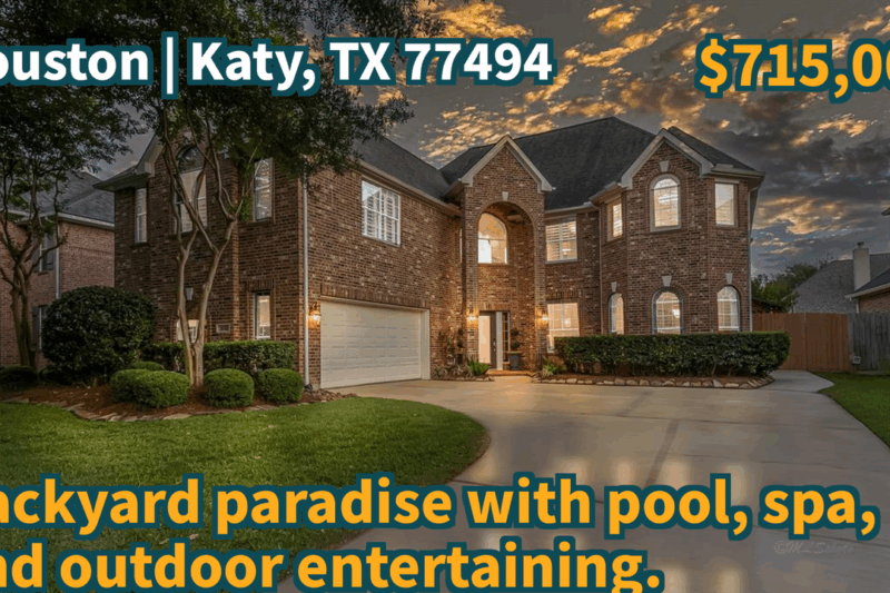 Katy, TX 77494 | $715,000 | 3,889 Sqft, 4 beds, 3 full and 1 half baths, Single-Family | Backyard paradise with pool, spa, and outdoor entertaining.