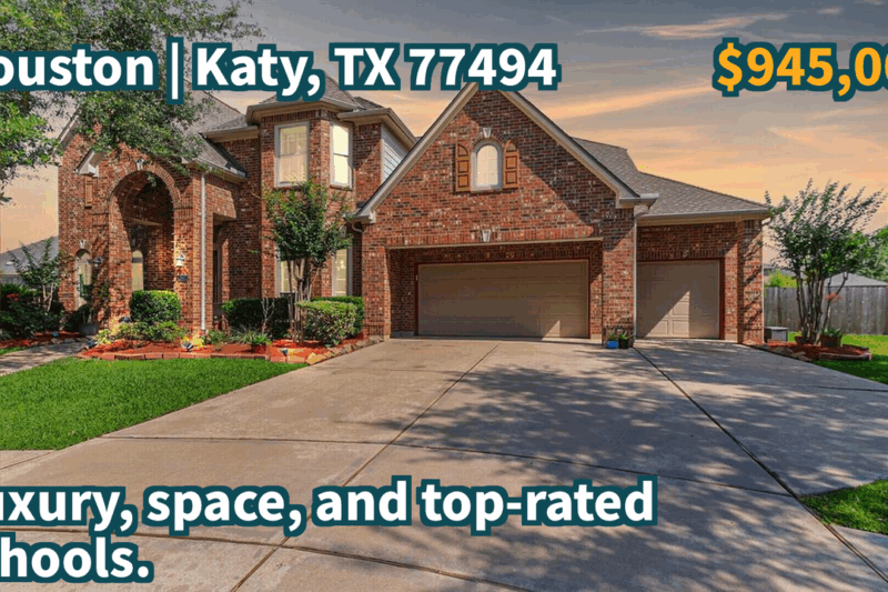 Katy, TX 77494 | $945,000 | 4,986 Sqft, 5 beds, 4 full and 1 half baths, Single-Family | Luxury, space, and top-rated schools.