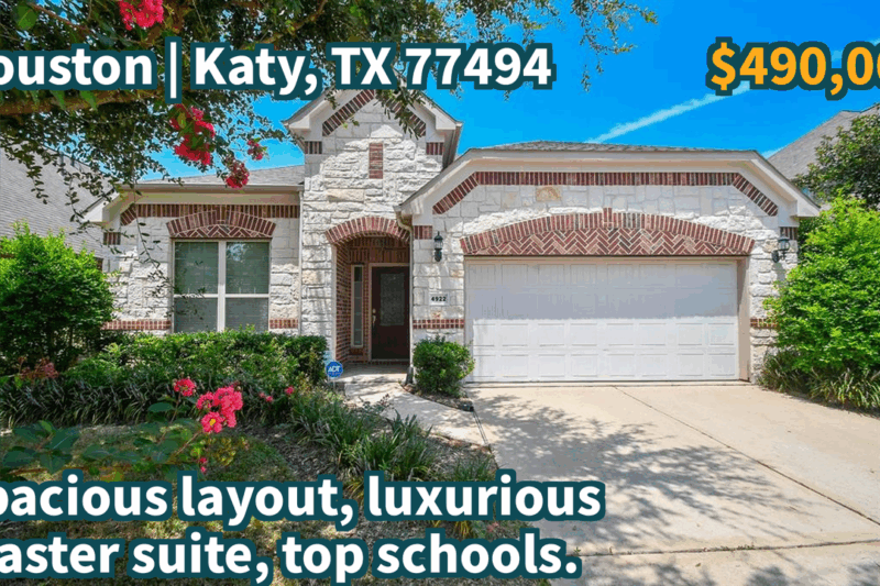 Katy, TX 77494 | $490,000 | 2,564 Sqft, 4 beds, 3 full baths, Single-Family | Spacious layout, luxurious master suite, top schools.