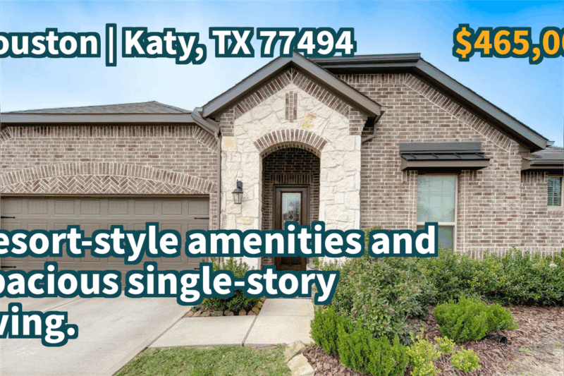 Katy, TX 77494 | $465,000 | 2,663 Sqft, 4 beds, 3 full and 1 half baths, Single-Family | Resort-style amenities and spacious single-story living.