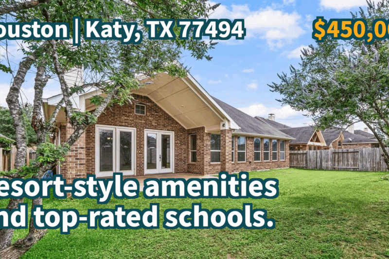 Katy, TX 77494 | $450,000 | 2,744 Sqft, 4 beds, 2 full and 1 half baths, Single-Family | Resort-style amenities and top-rated schools.