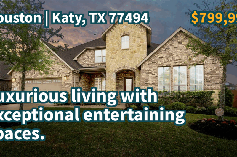 Katy, TX 77494 | $799,990 | 5,060 Sqft, 5 beds, 4 full and 1 half baths, Single-Family | Luxurious living with exceptional entertaining spaces.