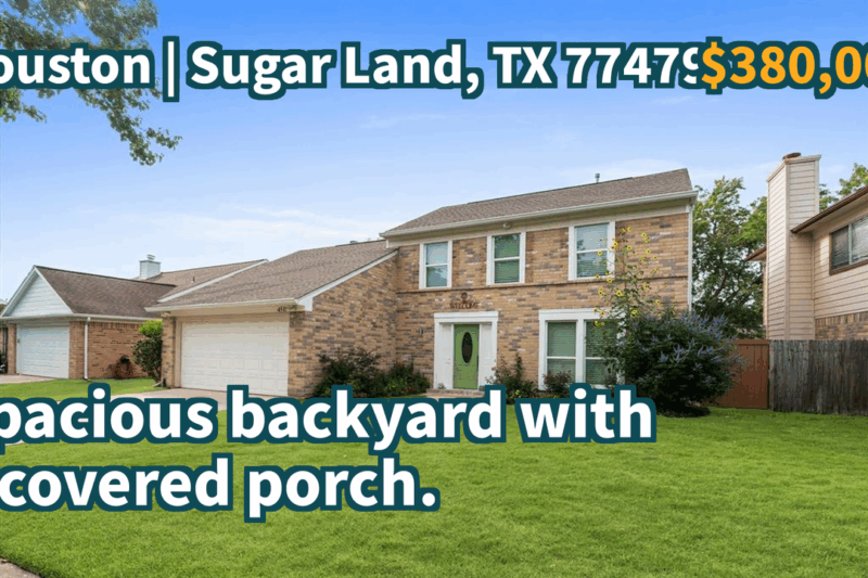 Sugar Land, TX 77479 | $380,000 | 1,814 Sqft, 3 beds, 2 full and 1 half baths, Single-Family | Spacious backyard with a covered porch.