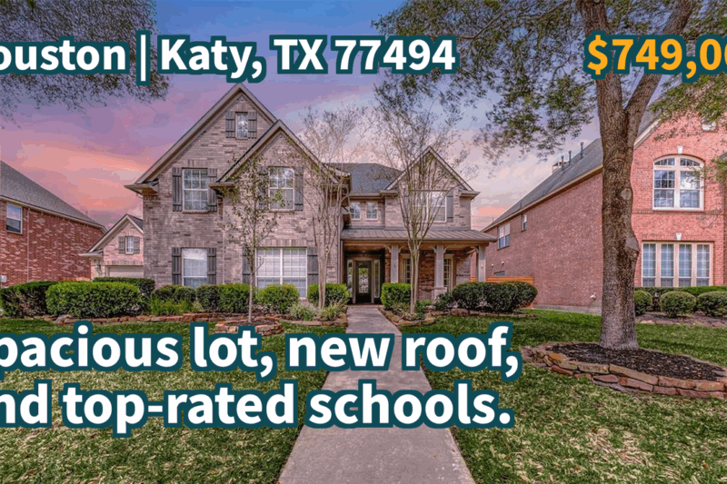 Katy, TX 77494 | $749,000 | 4,182 Sqft, 5 beds, 3 full and 1 half baths, Single-Family | Spacious lot, new roof, and top-rated schools.