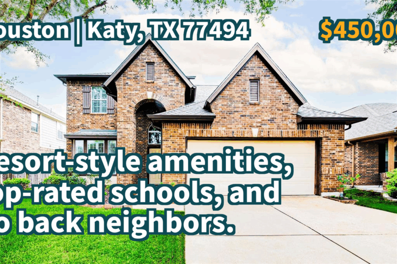 Katy, TX 77494 | $450,000 | 2,514 Sqft, 4 beds, 3 full and 1 half baths, Single-Family | Resort-style amenities, top-rated schools, and no back neighbors.