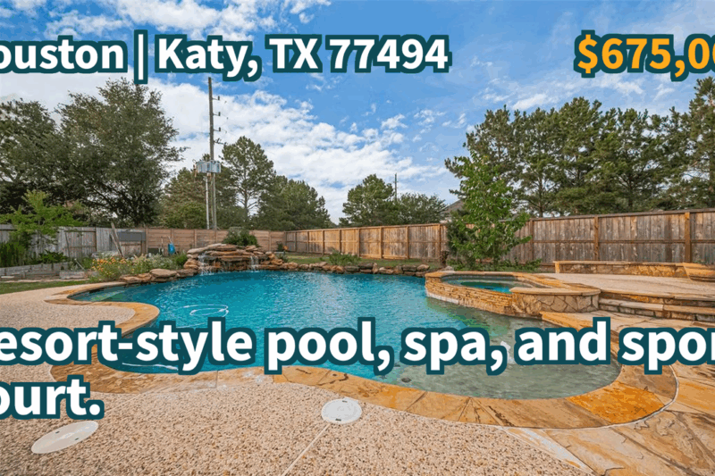 Katy, TX 77494 | $675,000 | 3,469 Sqft, 4 beds, 3 full and 1 half baths, Single-Family | Resort-style pool, spa, and sport court.