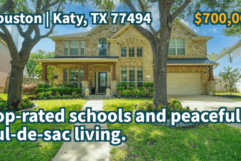 Katy, TX 77494 | $700,000 | 3,147 Sqft, 4 beds, 2 full and 1 half baths, Single-Family | Top-rated schools and peaceful cul-de-sac living.