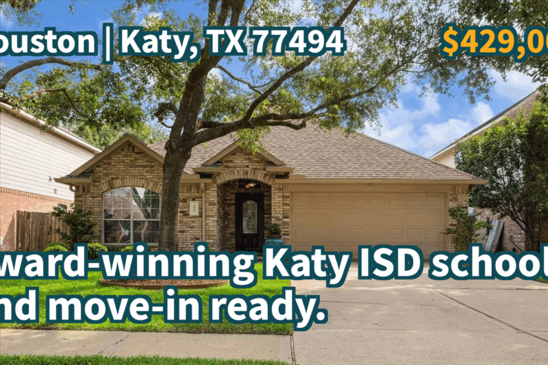 Katy, TX 77494 | $429,000 | 1,873 Sqft, 3 beds, 2 full baths, Single-Family | Award-winning Katy ISD schools and move-in ready.