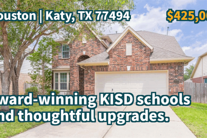 Katy, TX 77494 | $425,000 | 2,508 Sqft, 4 beds, 2 full and 1 half baths, Single-Family | Award-winning KISD schools and thoughtful upgrades.