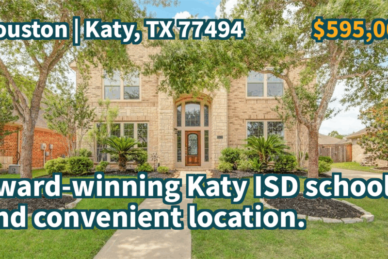 Katy, TX 77494 | $595,000 | 3,501 Sqft, 4 beds, 3 full and 1 half baths, Single-Family | Award-winning Katy ISD schools and convenient location.