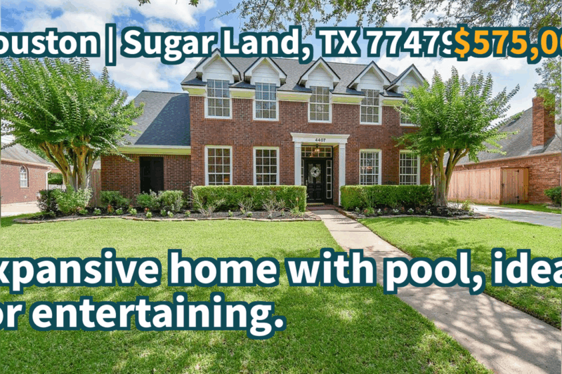 Sugar Land, TX 77479 | $575,000 | 3,245 Sqft, 4 beds, 3 full and 2 half baths, Single-Family | Expansive home with pool, ideal for entertaining.