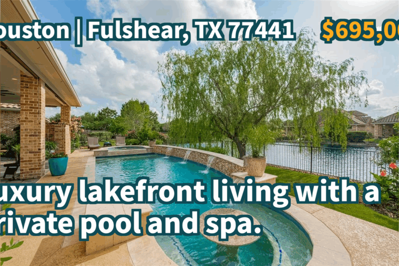 Fulshear, TX 77441 | $695,000 | 2,879 Sqft, 3 beds, 3 full and 1 half baths, Single-Family | Luxury lakefront living with a private pool and spa.