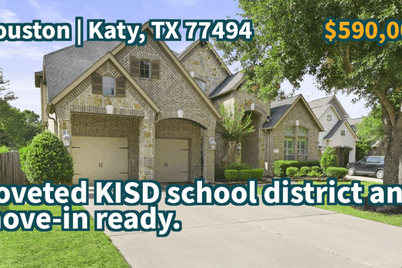 Katy, TX 77494 | $590,000 | 3,274 Sqft, 4 beds, 3 full and 1 half baths, Single-Family | Coveted KISD school district and move-in ready.
