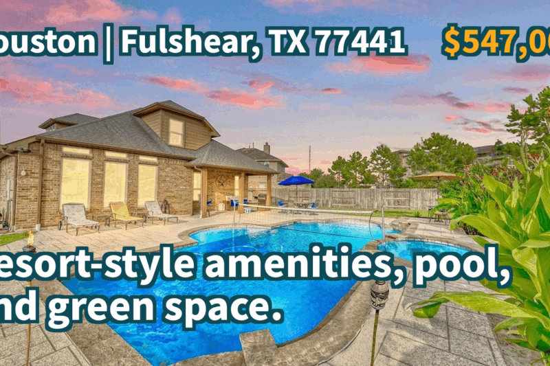 Fulshear, TX 77441 | $547,000 | 2,826 Sqft, 4 beds, 3 full baths, Single-Family | Resort-style amenities, pool, and green space.
