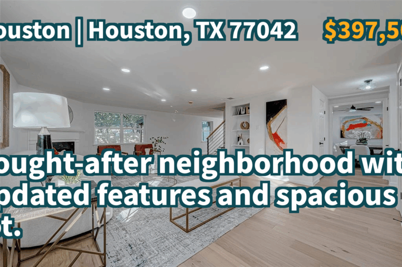 Houston, TX 77042 | $397,500 | 2,052 Sqft, 3 beds, 2 full and 1 half baths, Single-Family | Sought-after neighborhood with updated features and spacious lot.