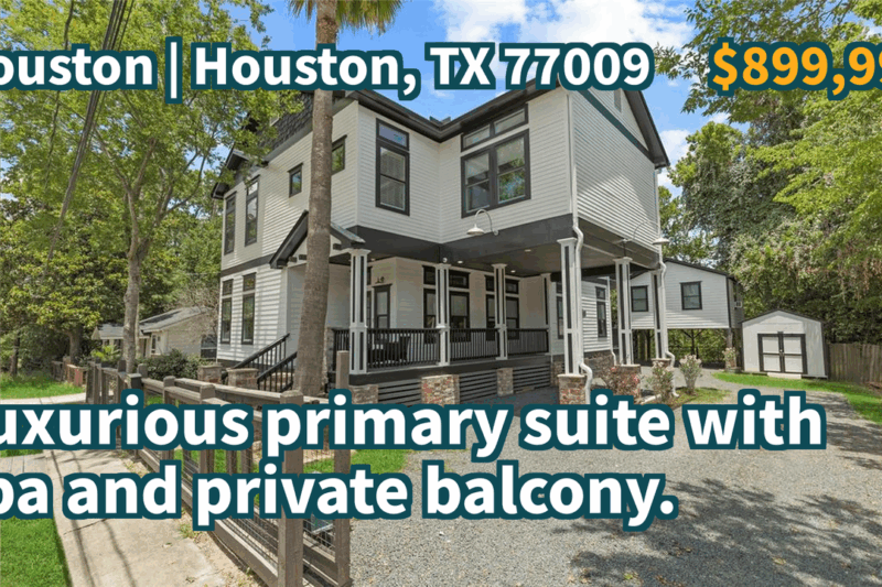 Houston, TX 77009 | $899,990 | 3,260 Sqft, 4 beds, 3 full baths, Single-Family | Luxurious primary suite with spa and private balcony.