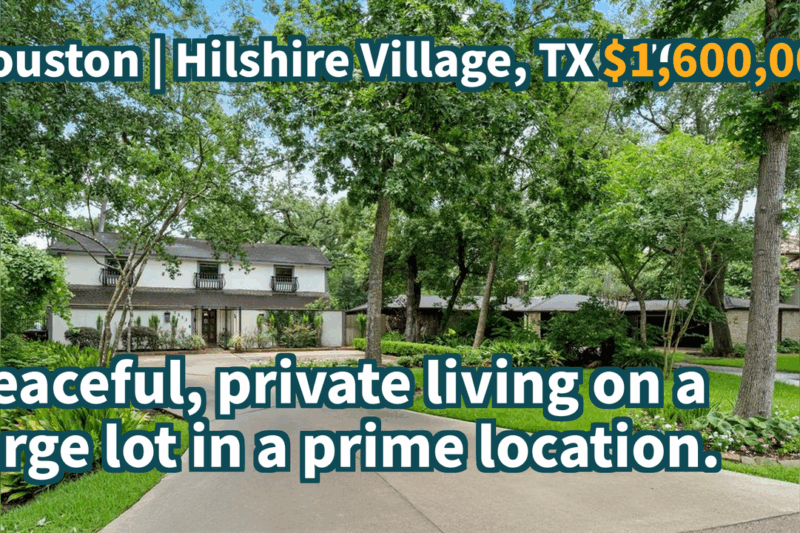 Hilshire Village, TX 77055 | $1,600,000 | 3,540 Sqft, 4 beds, 3 full and 1 half baths, Single-Family | Peaceful, private living on a large lot in a prime location.