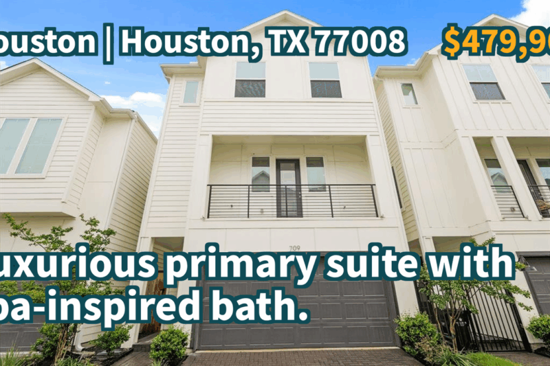Houston, TX 77008 | $479,900 | 2,050 Sqft, 3 beds, 3 full and 1 half baths, Single-Family | Luxurious primary suite with spa-inspired bath.