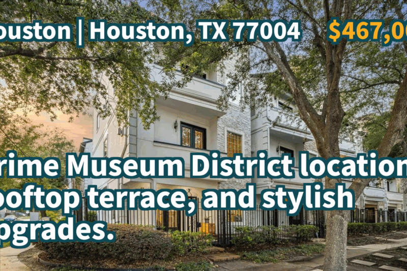 Houston, TX 77004 | $467,000 | 2,294 Sqft, 3 beds, 3 full and 1 half baths, Single-Family | Prime Museum District location, rooftop terrace, and stylish upgrades.