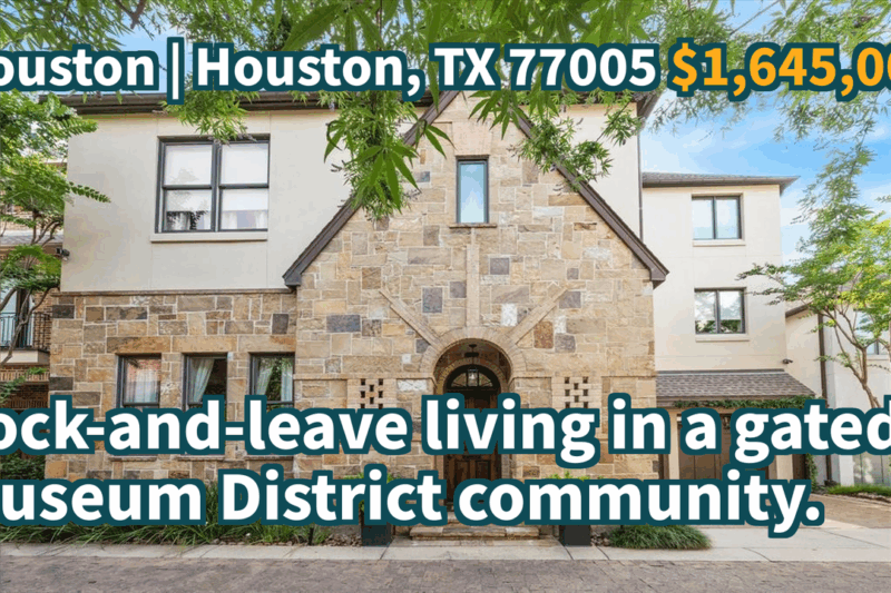 Houston, TX 77005 | $1,645,000 | 3,913 Sqft, 4 beds, 3 full and 1 half baths, Single-Family | Lock-and-leave living in a gated Museum District community.