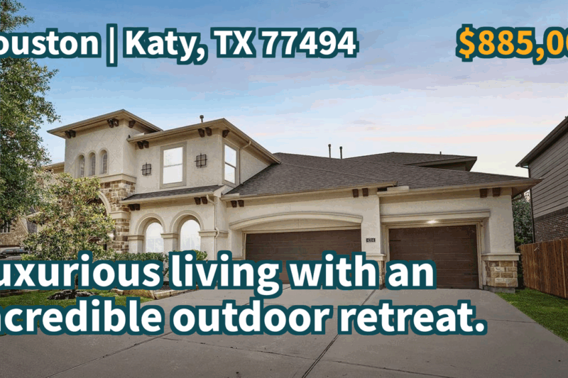 Katy, TX 77494 | $885,000 | 4,795 Sqft, 5 beds, 4 full and 1 half baths, Single-Family | Luxurious living with an incredible outdoor retreat.