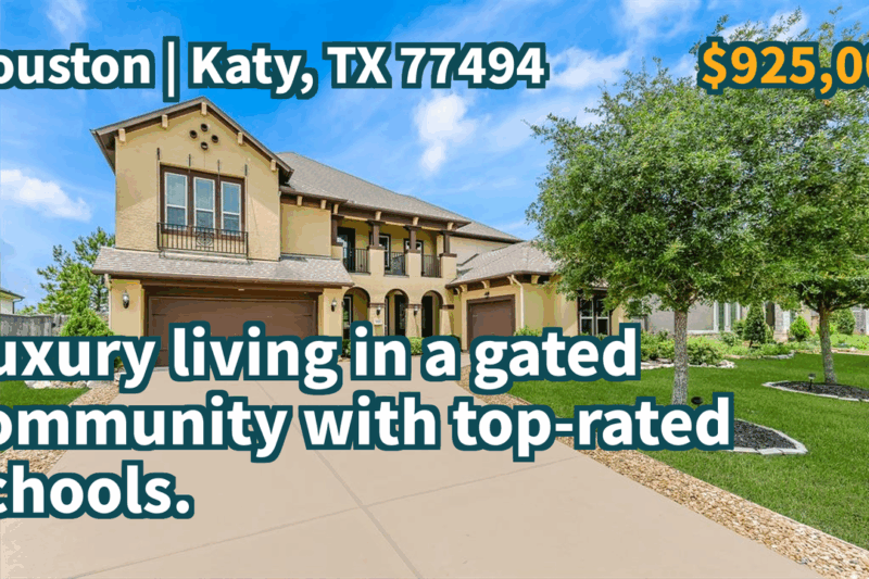 Katy, TX 77494 | $925,000 | 4,504 Sqft, 4 beds, 4 full baths, Single-Family | Luxury living in a gated community with top-rated schools.