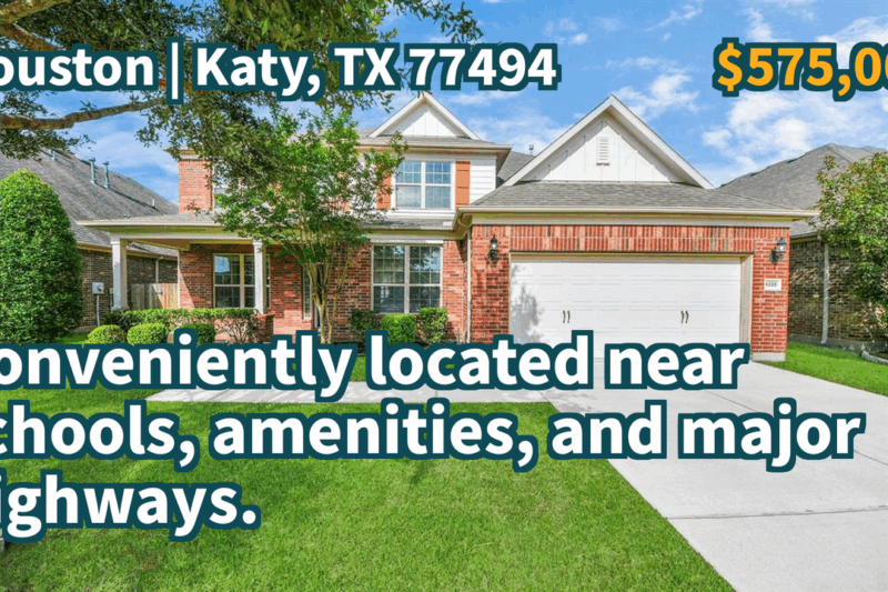 Katy, TX 77494 | $575,000 | 3,180 Sqft, 4 beds, 3 full and 1 half baths, Single-Family | Conveniently located near schools, amenities, and major highways.