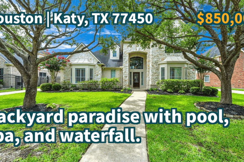 Katy, TX 77450 | $850,000 | 4,235 Sqft, 5 beds, 4 full baths, Single-Family | Backyard paradise with pool, spa, and waterfall.