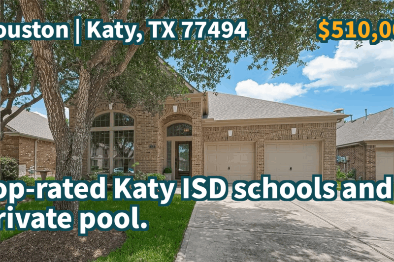 Katy, TX 77494 | $510,000 | 2,817 Sqft, 4 beds, 2 full baths, Single-Family | Top-rated Katy ISD schools and private pool.