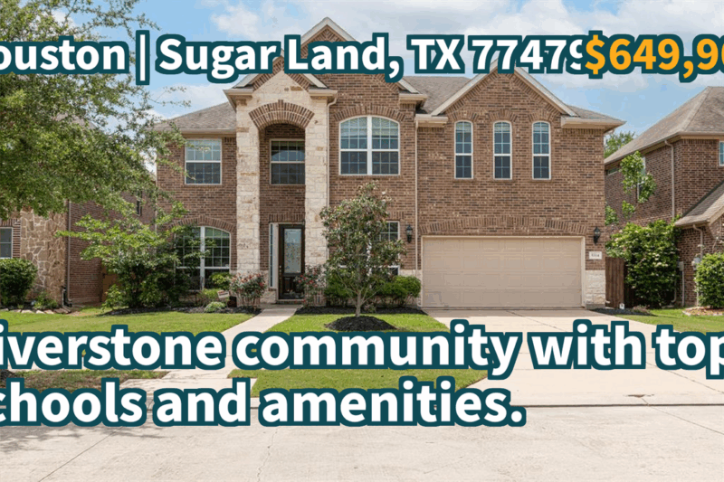 Sugar Land, TX 77479 | $649,900 | 3,254 Sqft, 4 beds, 3 full and 1 half baths, Single-Family | Riverstone community with top schools and amenities.