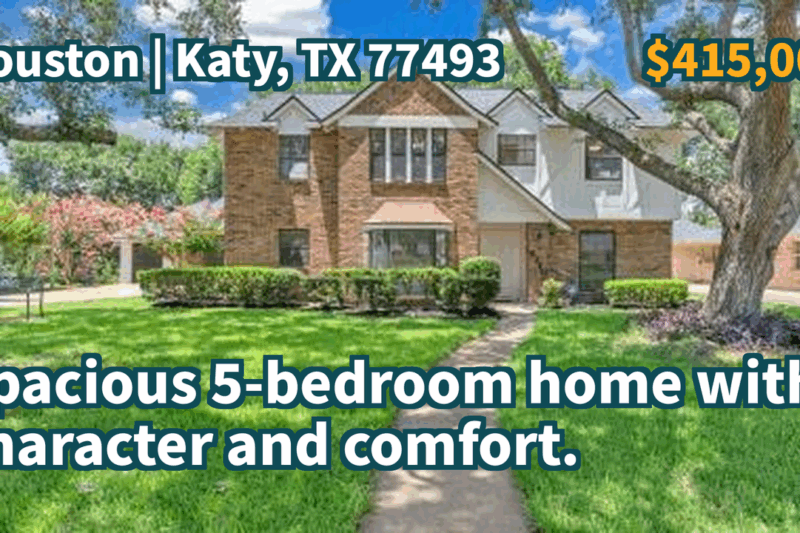 Katy, TX 77493 | $415,000 | 2,340 Sqft, 5 beds, 3 full and 1 half baths, Single-Family | Spacious 5-bedroom home with character and comfort.
