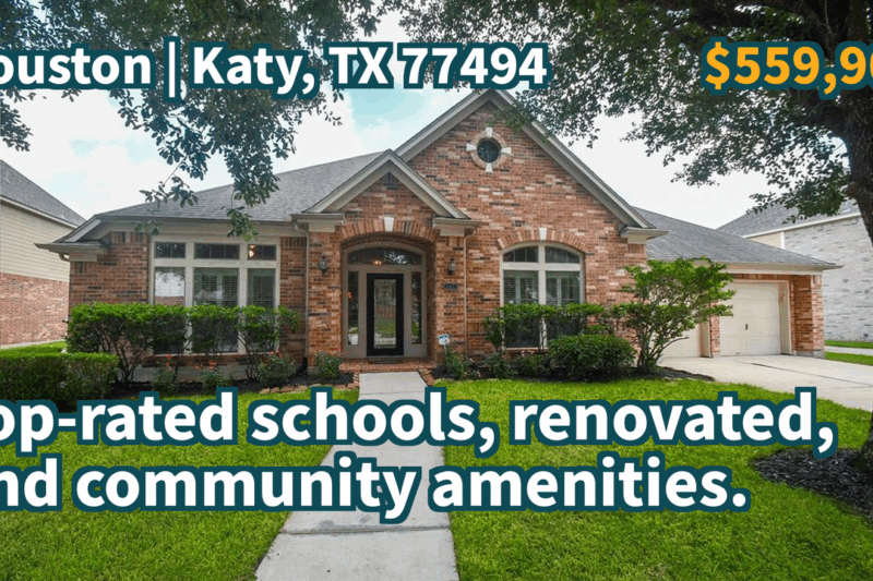 Katy, TX 77494 | $559,900 | 3,287 Sqft, 4 beds, 3 full baths, Single-Family | Top-rated schools, renovated, and community amenities.