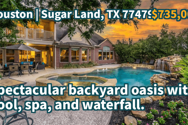 Sugar Land, TX 77479 | $735,000 | 3,653 Sqft, 4 beds, 3 full and 1 half baths, Single-Family | Spectacular backyard oasis with pool, spa, and waterfall.