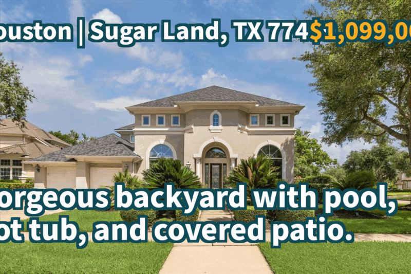 Sugar Land, TX 77479 | $1,099,000 | 4,592 Sqft, 5 beds, 4 full and 1 half baths, Single-Family | Gorgeous backyard with pool, hot tub, and covered patio.