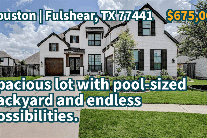 Fulshear, TX 77441 | $675,000 | 3,510 Sqft, 4 beds, 3 full and 1 half baths, Single-Family | Spacious lot with pool-sized backyard and endless possibilities.