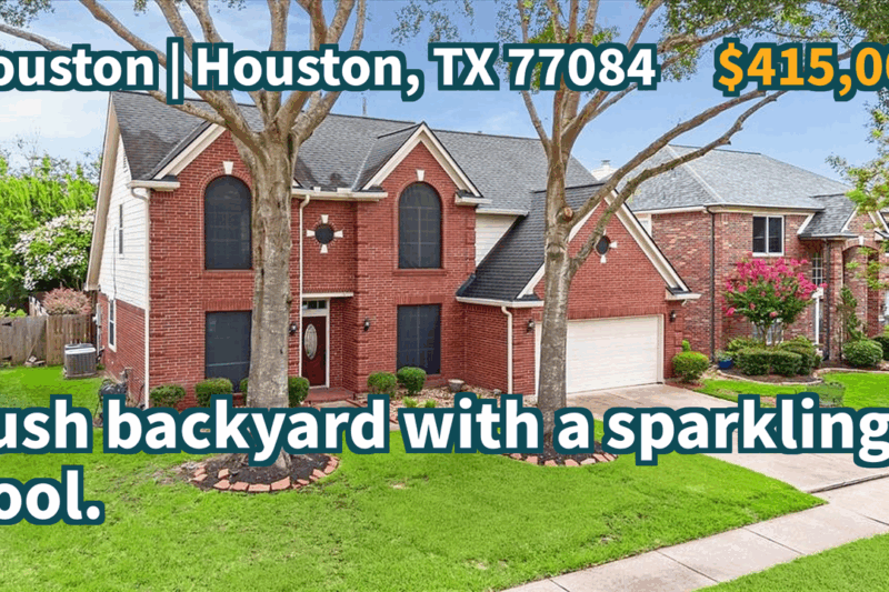 Houston, TX 77084 | $415,000 | 2,782 Sqft, 4 beds, 3 full and 1 half baths, Single-Family | Lush backyard with a sparkling pool.