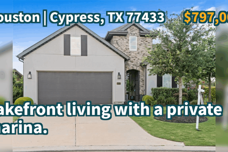 Cypress, TX 77433 | $797,000 | 3,271 Sqft, 4 beds, 4 full and 1 half baths, Single-Family | Lakefront living with a private marina.