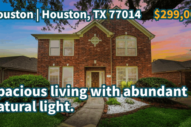 Houston, TX 77014 | $299,000 | 3,021 Sqft, 4 beds, 2 full and 1 half baths, Single-Family | Spacious living with abundant natural light.