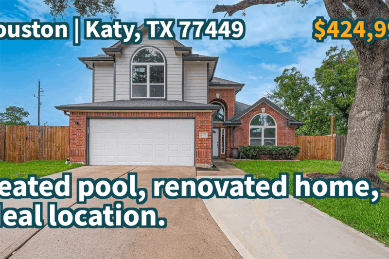 Katy, TX 77449 | $424,990 | 2,282 Sqft, 4 beds, 3 full baths, Single-Family | Heated pool, renovated home, ideal location.
