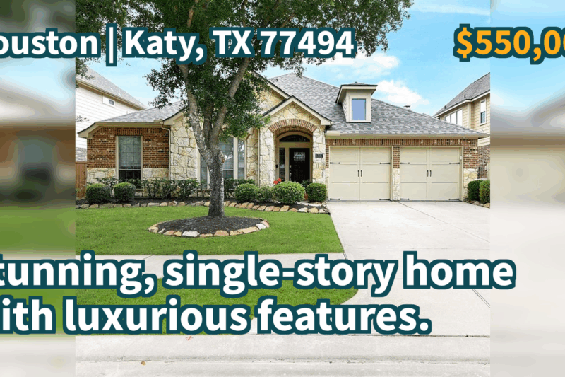 Katy, TX 77494 | $550,000 | 3,151 Sqft, 4 beds, 3 full baths, Single-Family | Stunning, single-story home with luxurious features.