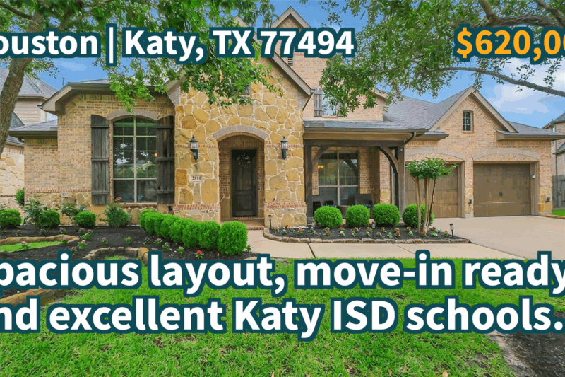 Katy, TX 77494 | $620,000 | 3,816 Sqft, 4 beds, 4 full and 1 half baths, Single-Family | Spacious layout, move-in ready, and excellent Katy ISD schools.