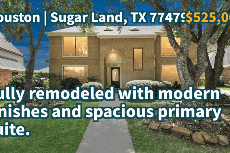 Sugar Land, TX 77479 | $525,000 | 2,416 Sqft, 4 beds, 2 full and 1 half baths, Single-Family | Fully remodeled with modern finishes and spacious primary suite.