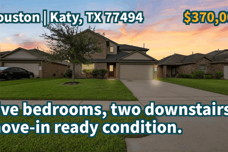 Katy, TX 77494 | $370,000 | 2,705 Sqft, 5 beds, 2 full and 1 half baths, Single-Family | Five bedrooms, two downstairs, move-in ready condition.