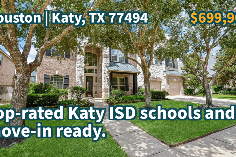 Katy, TX 77494 | $699,900 | 4,475 Sqft, 5 beds, 4 full baths, Single-Family | Top-rated Katy ISD schools and move-in ready.
