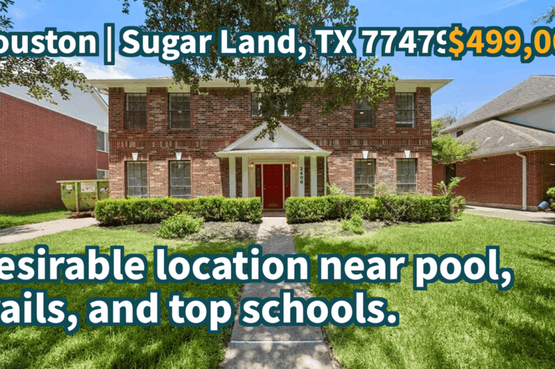 Sugar Land, TX 77479 | $499,000 | 2,974 Sqft, 5 beds, 3 full and 1 half baths, Single-Family | Desirable location near pool, trails, and top schools.