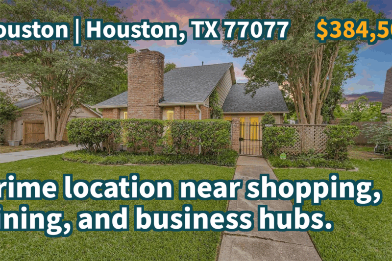 Houston, TX 77077 | $384,500 | 2,258 Sqft, 3 beds, 2 full and 1 half baths, Single-Family | Prime location near shopping, dining, and business hubs.