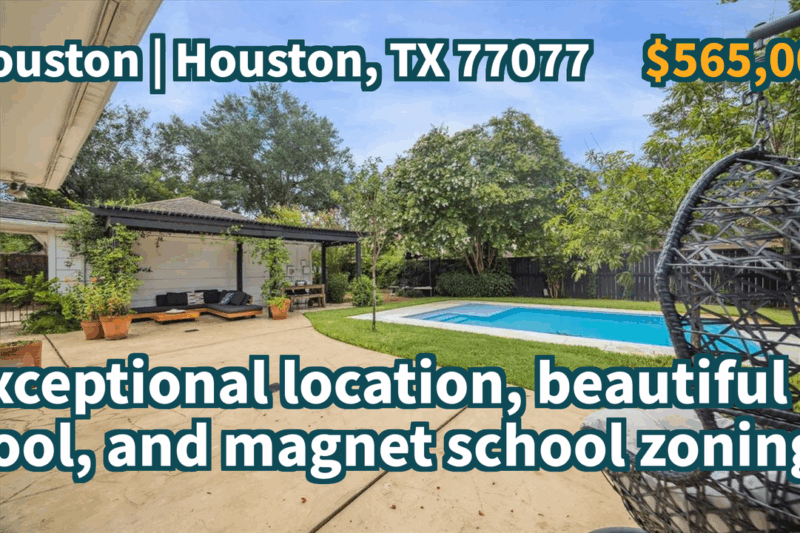 Houston, TX 77077 | $565,000 | 3,168 Sqft, 4 beds, 2 full and 1 half baths, Single-Family | Exceptional location, beautiful pool, and magnet school zoning.