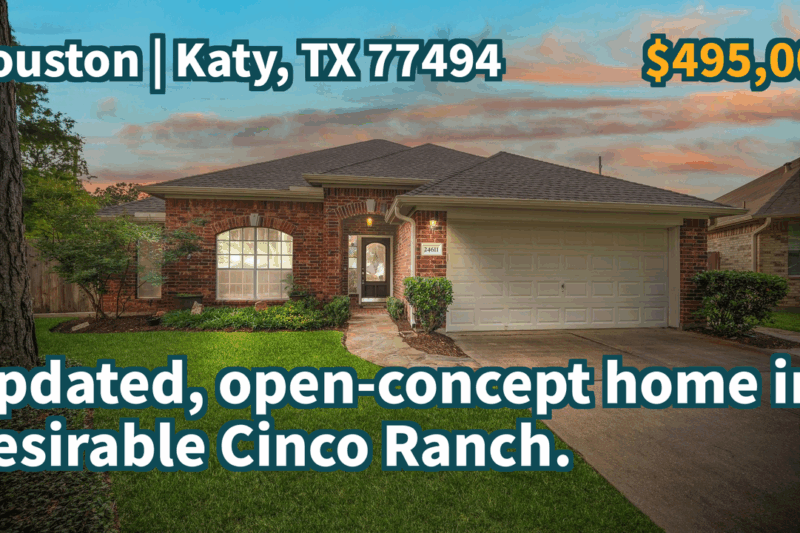 Katy, TX 77494 | $495,000 | 1,968 Sqft, 3 beds, 2 full baths, Single-Family | Updated, open-concept home in desirable Cinco Ranch.