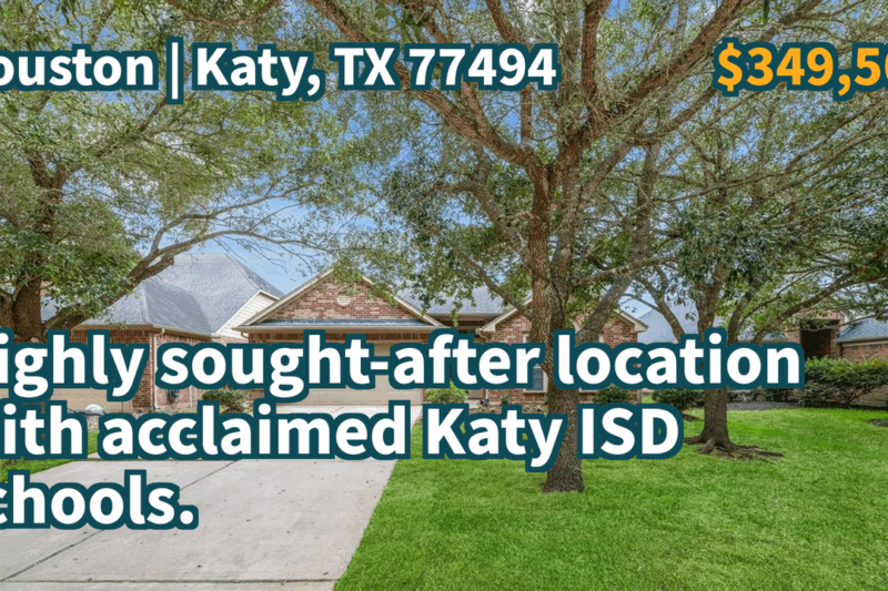 Katy, TX 77494 | $349,500 | 2,369 Sqft, 4 beds, 2 full baths, Single-Family | Highly sought-after location with acclaimed Katy ISD schools.